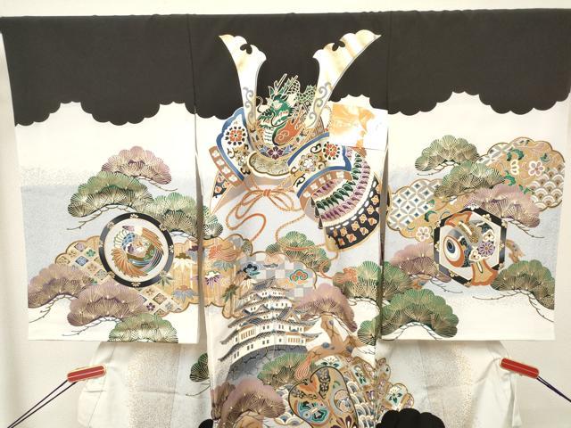 平和屋着物[]お宮参り　男の子　祝着　産着　初着　のしめ　龍　兜　城　笠松　金彩　逸品　DABJ3283ea
