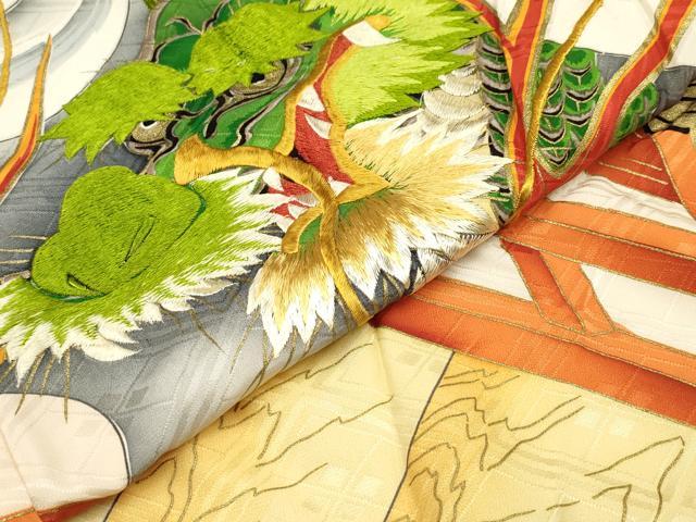 平和屋着物[]お宮参り　男の子　祝着　産着　初着　のしめ　刺繍　手描き　龍　渡橋　瑞雲　逸品　DABJ3285ea