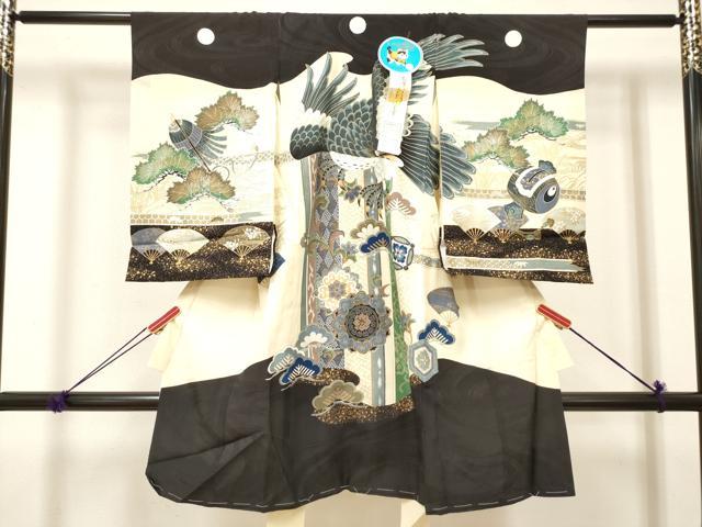 平和屋着物[]お宮参り　男の子　祝着　産着　初着　のしめ　鷹　鷲　器物笹松文　金彩　逸品　DABJ3288ea