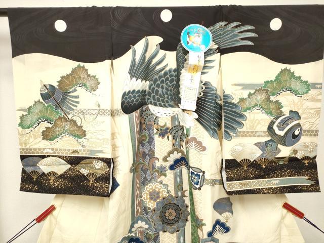 平和屋着物[]お宮参り　男の子　祝着　産着　初着　のしめ　鷹　鷲　器物笹松文　金彩　逸品　DABJ3288ea