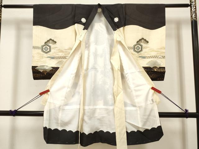 平和屋着物[]お宮参り　男の子　祝着　産着　初着　のしめ　鷹　鷲　器物笹松文　金彩　逸品　DABJ3288ea