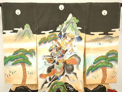 平和屋着物[]お宮参り　男の子　祝着　産着　初着　のしめ　駒刺繍　手描き　武士　風景笹松文　逸品　DABJ3289ea