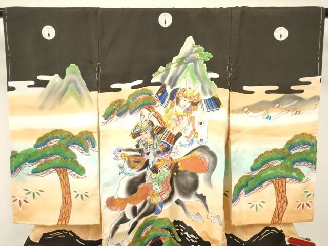 平和屋着物[]お宮参り　男の子　祝着　産着　初着　のしめ　駒刺繍　手描き　武士　風景笹松文　逸品　DABJ3289ea