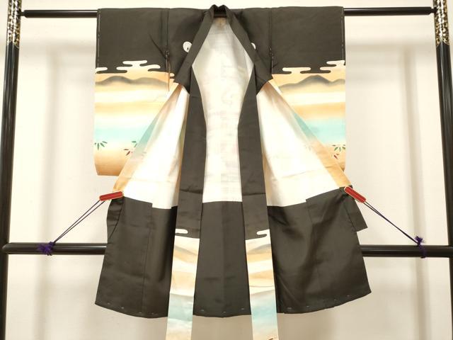 平和屋着物[]お宮参り　男の子　祝着　産着　初着　のしめ　駒刺繍　手描き　武士　風景笹松文　逸品　DABJ3289ea