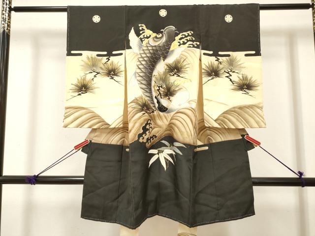 平和屋着物[]お宮参り　男の子　祝着　産着　初着　のしめ　駒刺繍　手描き　鯉　立波文　金彩　逸品　DABJ3290ea