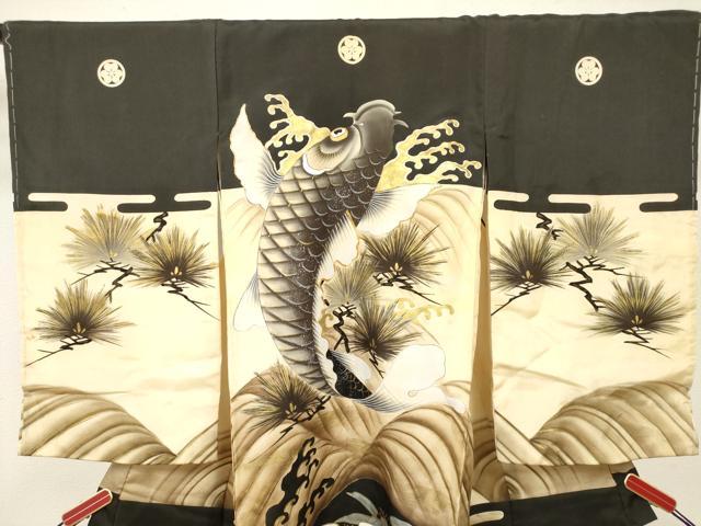 平和屋着物[]お宮参り　男の子　祝着　産着　初着　のしめ　駒刺繍　手描き　鯉　立波文　金彩　逸品　DABJ3290ea