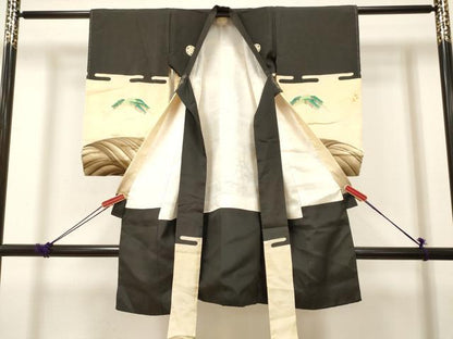 平和屋着物[]お宮参り　男の子　祝着　産着　初着　のしめ　駒刺繍　手描き　鯉　立波文　金彩　逸品　DABJ3290ea