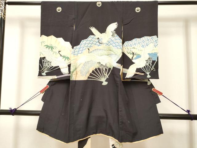 平和屋着物[]お宮参り　男の子　祝着　産着　初着　のしめ　手描き　扇面飛鶴文　逸品　DABJ3292ea