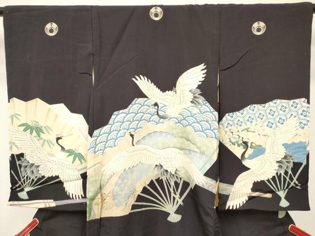 平和屋着物[]お宮参り　男の子　祝着　産着　初着　のしめ　手描き　扇面飛鶴文　逸品　DABJ3292ea