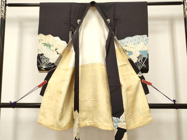 平和屋着物[]お宮参り　男の子　祝着　産着　初着　のしめ　手描き　扇面飛鶴文　逸品　DABJ3292ea
