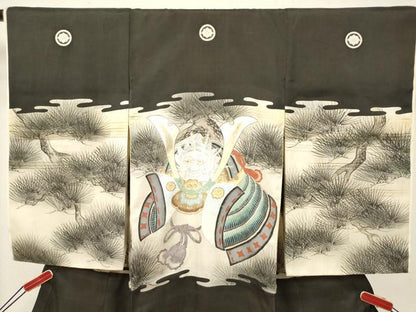 平和屋着物[]お宮参り　男の子　祝着　産着　初着　のしめ　刺繍　手描き　龍　兜　老松　金彩　逸品　DABJ3293ea