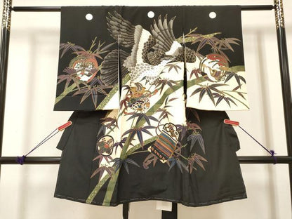 平和屋着物[]お宮参り　男の子　祝着　産着　初着　のしめ　鷹　鷲　吉鳥器物笹竹文　金彩　逸品　DABJ3295ea