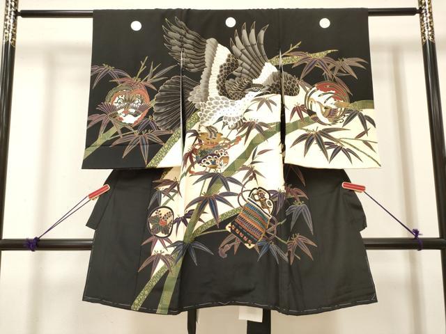平和屋着物[]お宮参り　男の子　祝着　産着　初着　のしめ　鷹　鷲　吉鳥器物笹竹文　金彩　逸品　DABJ3295ea