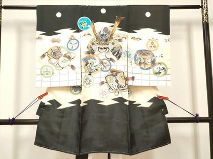 平和屋着物[]お宮参り　男の子　祝着　産着　初着　のしめ　駒刺繍　龍　兜　器物丸文　金彩　逸品　DABJ3296ea