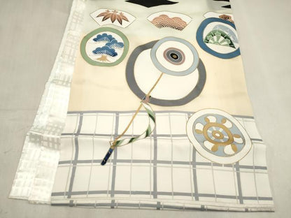 平和屋着物[]お宮参り　男の子　祝着　産着　初着　のしめ　駒刺繍　龍　兜　器物丸文　金彩　逸品　DABJ3296ea