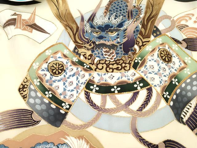 平和屋着物[]お宮参り　男の子　祝着　産着　初着　のしめ　駒刺繍　龍　兜　器物丸文　金彩　逸品　DABJ3296ea