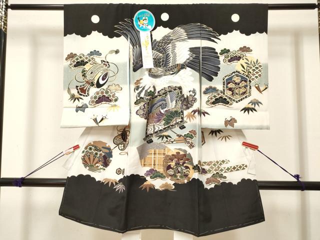 平和屋着物[]お宮参り　男の子　祝着　産着　初着　のしめ　鷹　鷲　器物松文　金彩　逸品　DABJ3297ea