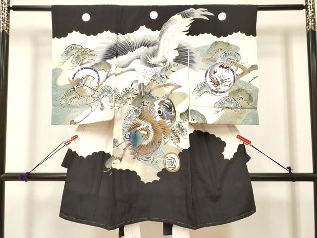 平和屋着物[]お宮参り　男の子　祝着　産着　初着　のしめ　鷹　鷲　龍　器物笠松文　金銀彩　逸品　DABJ3298ea