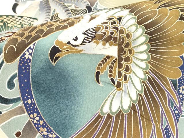 平和屋着物[]お宮参り　男の子　祝着　産着　初着　のしめ　鷹　鷲　龍　器物笠松文　金銀彩　逸品　DABJ3298ea