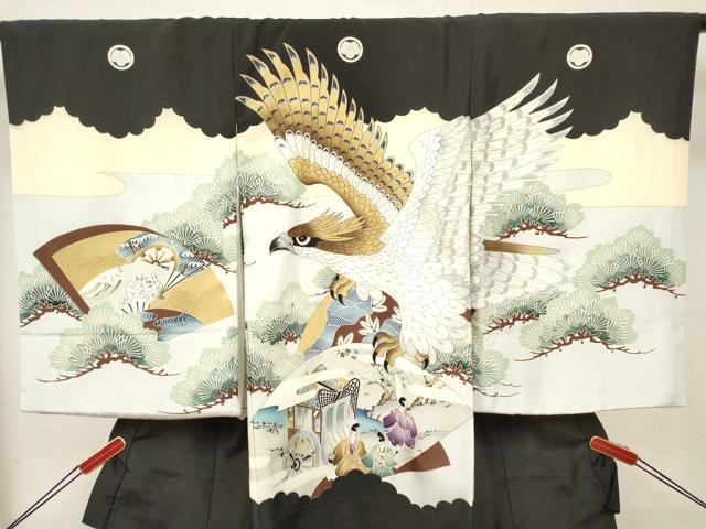 平和屋着物[]お宮参り　男の子　祝着　産着　初着　のしめ　鷹　鷲　人物風景文　金彩　逸品　DABJ3299ea