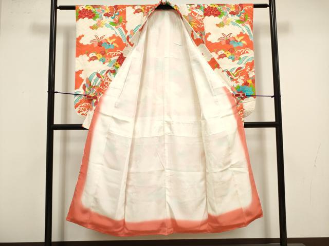 平和屋着物∵女の子　十三参り　子供　祝着　雲重ね　立波飛鶴桐花文　金彩　逸品　DABJ3366ea