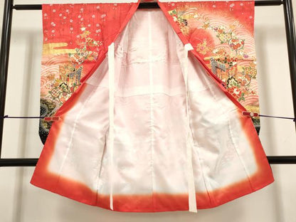 平和屋着物[]七五三　女の子　３歳　祝着　三つ身　御所車花文　橘　金彩　逸品　DABJ3368ea