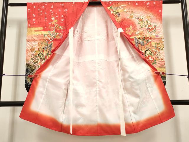 平和屋着物[]七五三　女の子　３歳　祝着　三つ身　御所車花文　橘　金彩　逸品　DABJ3368ea