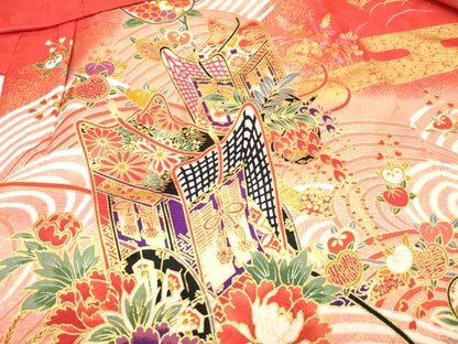 平和屋着物[]七五三　女の子　３歳　祝着　三つ身　御所車花文　橘　金彩　逸品　DABJ3368ea
