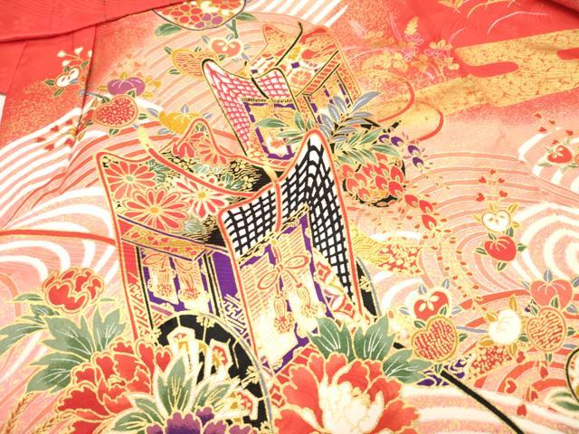 平和屋着物[]七五三　女の子　３歳　祝着　三つ身　御所車花文　橘　金彩　逸品　DABJ3368ea
