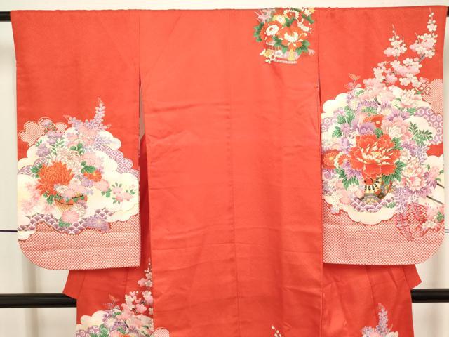平和屋着物[]七五三　女の子　７歳　祝着　四つ身　鹿の子飾花文　花車　DABJ3369ea