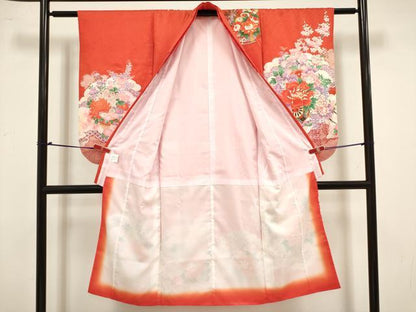 平和屋着物[]七五三　女の子　７歳　祝着　四つ身　鹿の子飾花文　花車　DABJ3369ea