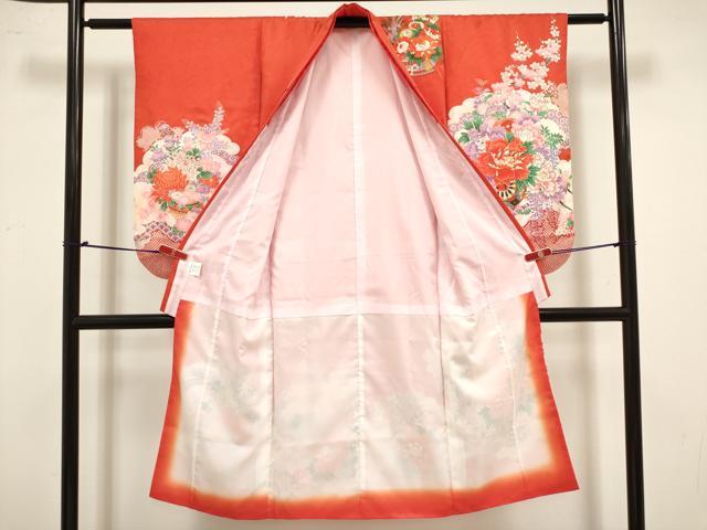 平和屋着物[]七五三　女の子　７歳　祝着　四つ身　鹿の子飾花文　花車　DABJ3369ea