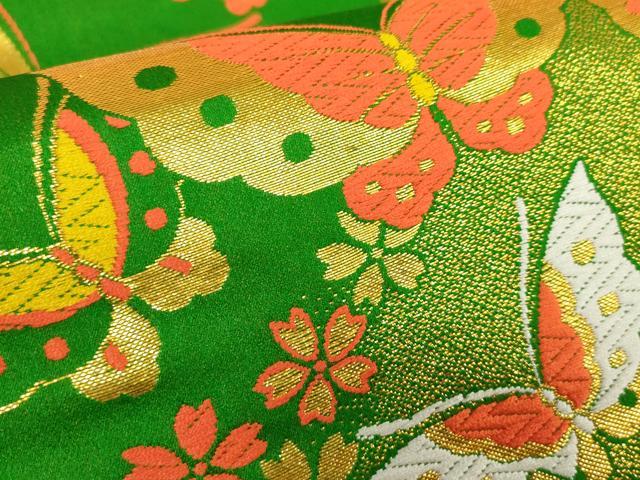 平和屋着物[]女の子　子供　全通柄袋帯　唐織　舞蝶桜文　金糸　逸品　DABJ3401ea