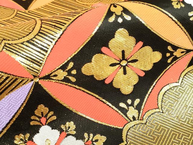 平和屋着物[]女の子　子供　全通柄袋帯　雲重ね七宝花文　黒地　金糸　DABJ3406ea