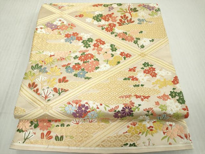 平和屋着物◎六通柄袋帯　唐織　天井花文　金糸　正絹　逸品　DABJ3451ea
