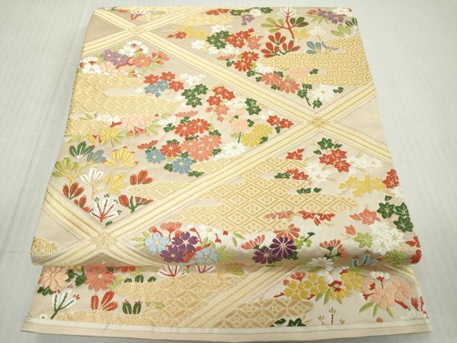 平和屋着物◎六通柄袋帯　唐織　天井花文　金糸　正絹　逸品　DABJ3451ea