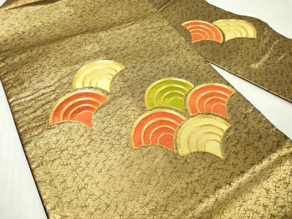 平和屋着物◎九寸名古屋帯　駒刺繍　総刺繍　青海波　金糸　正絹　逸品　DABJ3454ea