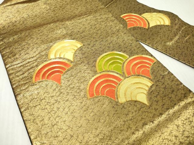 平和屋着物◎九寸名古屋帯　駒刺繍　総刺繍　青海波　金糸　正絹　逸品　DABJ3454ea