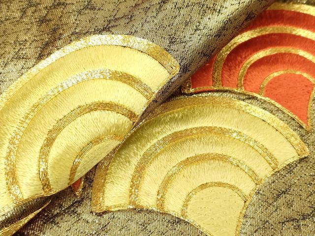 平和屋着物◎九寸名古屋帯　駒刺繍　総刺繍　青海波　金糸　正絹　逸品　DABJ3454ea