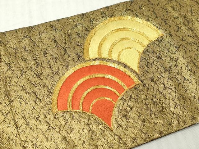 平和屋着物◎九寸名古屋帯　駒刺繍　総刺繍　青海波　金糸　正絹　逸品　DABJ3454ea