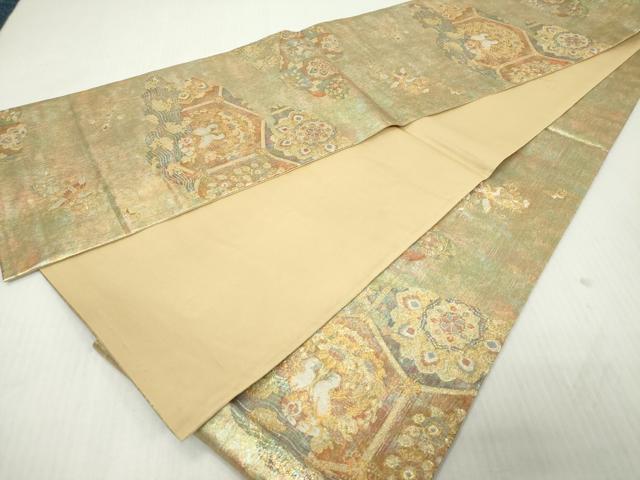 平和屋着物◎六通柄袋帯　雲取り双鳥花文　金糸　正絹　逸品　DABJ3457ea