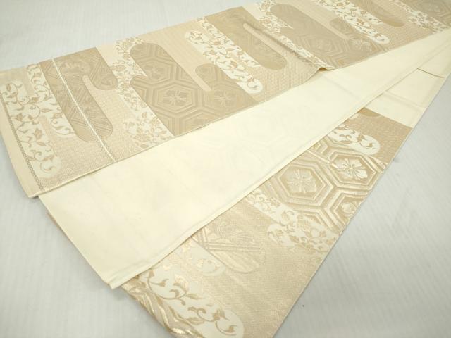 平和屋着物◎西陣　六通柄袋帯　霞取り亀甲花鳥文　金糸　正絹　逸品　DABJ3458ea