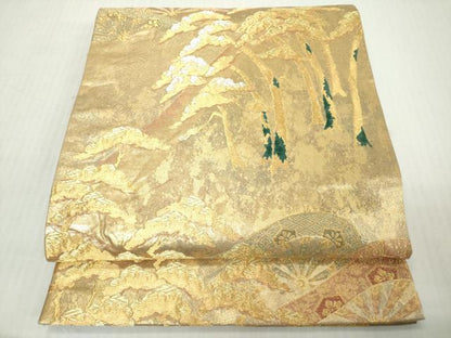 平和屋着物◎六通柄袋帯　片輪車松文　金銀糸　本漆手引箔　正絹　逸品　DABJ3462ea