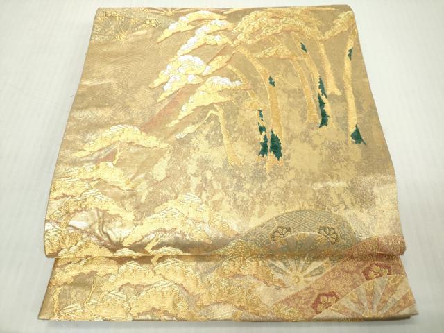 平和屋着物◎六通柄袋帯　片輪車松文　金銀糸　本漆手引箔　正絹　逸品　DABJ3462ea