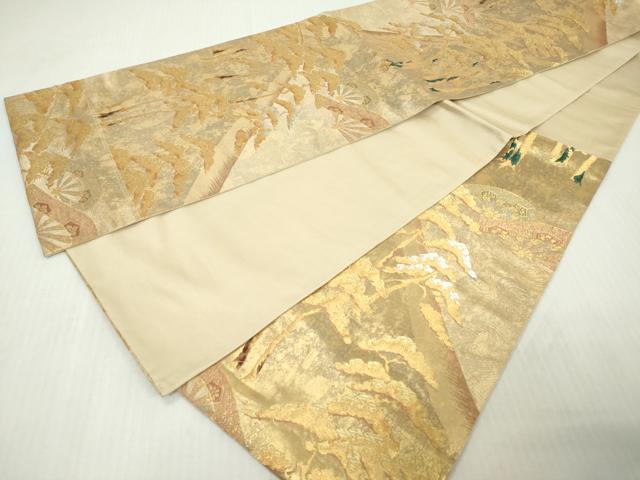 平和屋着物◎六通柄袋帯　片輪車松文　金銀糸　本漆手引箔　正絹　逸品　DABJ3462ea