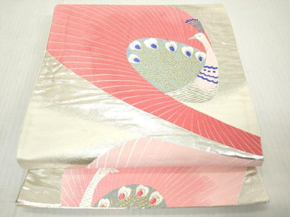 平和屋着物◎六通柄袋帯　唐織　孔雀　金銀糸　正絹　逸品　DABJ3463ea
