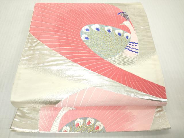 平和屋着物◎六通柄袋帯　唐織　孔雀　金銀糸　正絹　逸品　DABJ3463ea