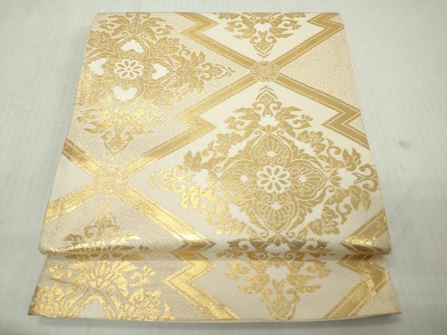 平和屋着物◎六通柄袋帯　松皮菱花文　金糸　正絹　逸品　DABJ3468ea