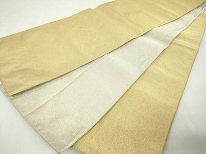 平和屋着物◎両面　全通柄袋帯　綴れ　ネープルスイエロー色×練色　金糸　正絹　逸品　DABJ3469ea