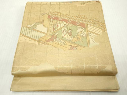 平和屋着物◎六通柄袋帯　人物風景松文　正絹　逸品　DABJ3472ea